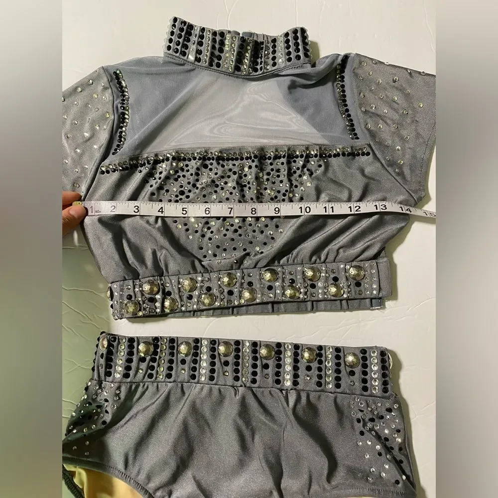 Glamour solo dance costume 2 piece gray embellished rhinestone MA adult